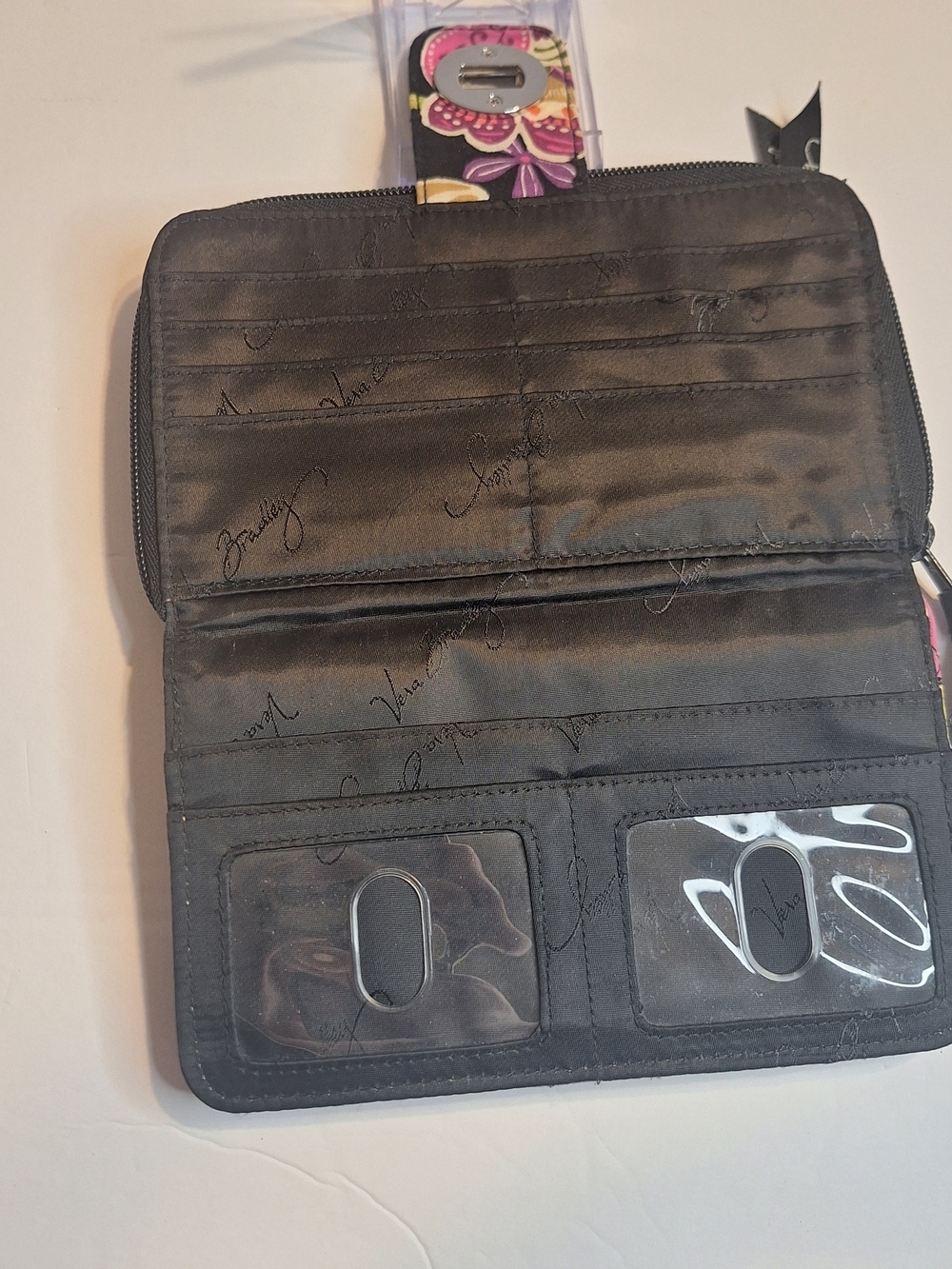 Vera Bradley Turnlock Floral Zip Wallet in Black, Pink and Green - Picture 8 of 10